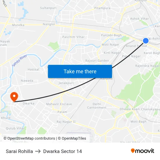 Sarai Rohilla to Dwarka Sector 14 map