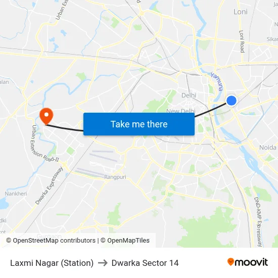 Laxmi Nagar (Station) to Dwarka Sector 14 map
