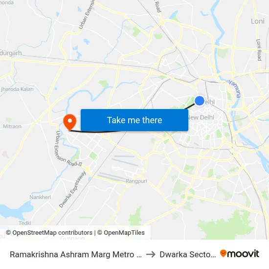 Ramakrishna Ashram Marg Metro Station to Dwarka Sector 14 map