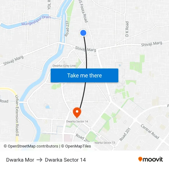 Dwarka Mor to Dwarka Sector 14 map