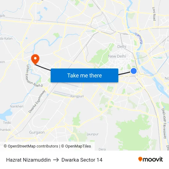 Hazrat Nizamuddin to Dwarka Sector 14 map