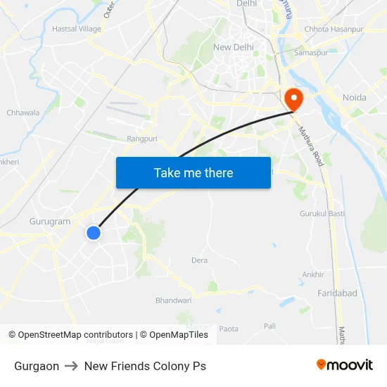 Gurgaon to New Friends Colony Ps map