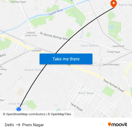 Delhi to Prem Nagar map