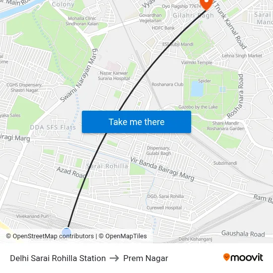 Delhi Sarai Rohilla Station to Prem Nagar map