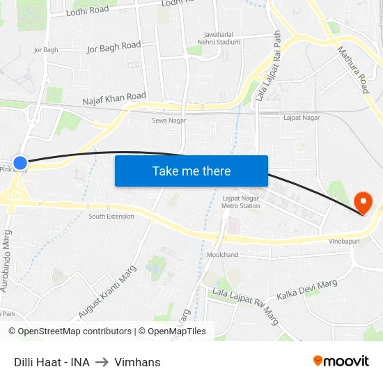 Dilli Haat - INA to Vimhans map
