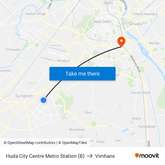 Huda City Centre Metro Station (B) to Vimhans map