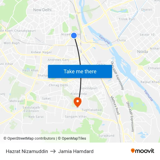 Hazrat Nizamuddin to Jamia Hamdard map