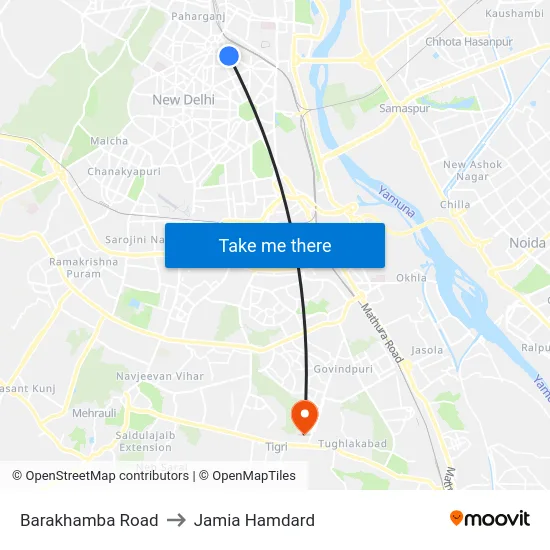 Barakhamba Road to Jamia Hamdard map