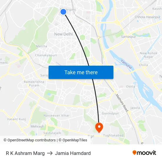 R K Ashram Marg to Jamia Hamdard map