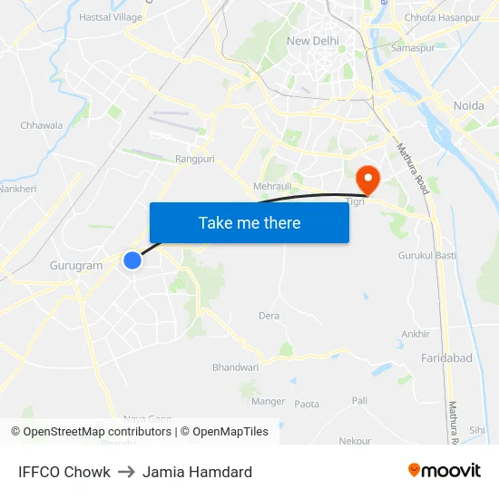 IFFCO Chowk to Jamia Hamdard map