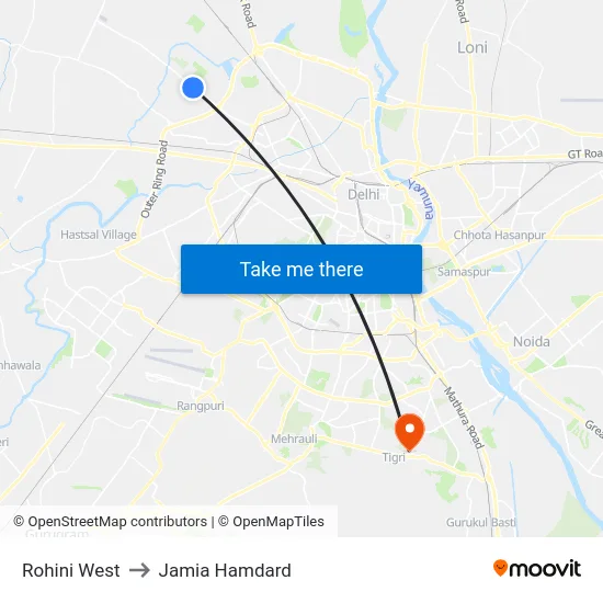 Rohini West to Jamia Hamdard map