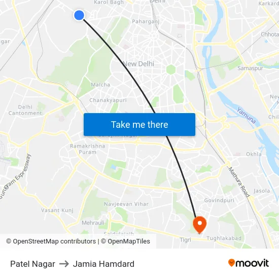 Patel Nagar to Jamia Hamdard map