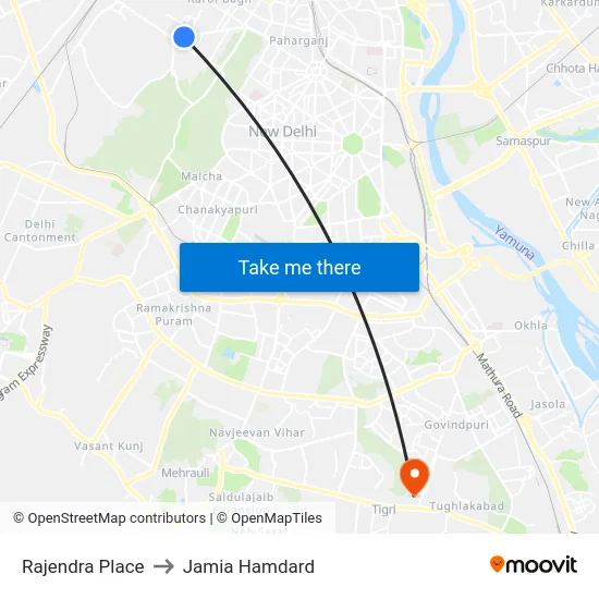 Rajendra Place to Jamia Hamdard map