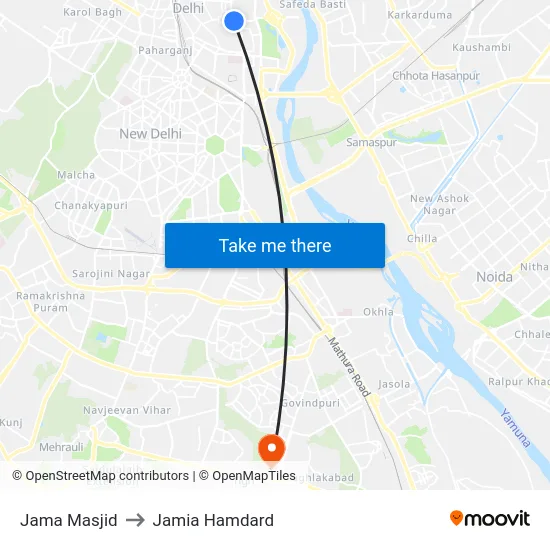 Jama Masjid to Jamia Hamdard map