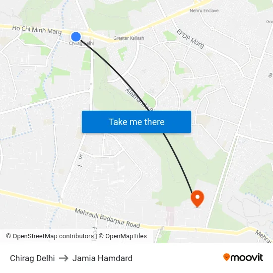 Chirag Delhi to Jamia Hamdard map