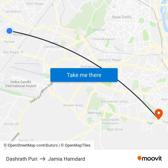 Dashrath Puri to Jamia Hamdard map