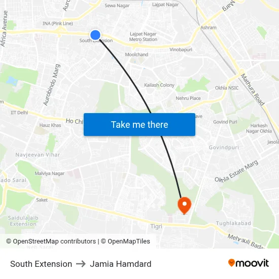 South Extension to Jamia Hamdard map