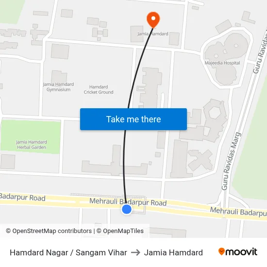 Hamdard Nagar / Sangam Vihar to Jamia Hamdard map