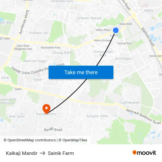 Kalkaji Mandir to Sainik Farm map