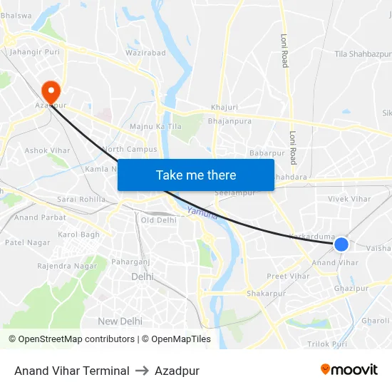Anand Vihar Terminal to Azadpur map