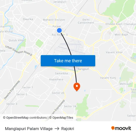 Manglapuri Palam Village to Rajokri map