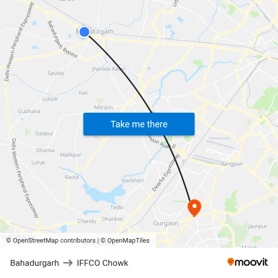 Bahadurgarh to IFFCO Chowk map