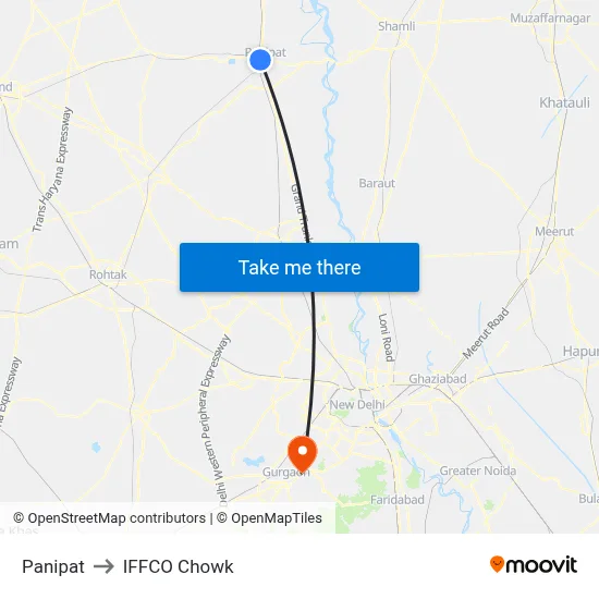 Panipat to IFFCO Chowk map