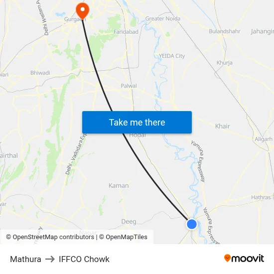 Mathura to IFFCO Chowk map