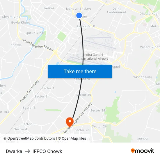 Dwarka to IFFCO Chowk map