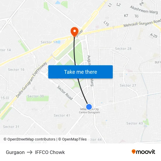 Gurgaon to IFFCO Chowk map
