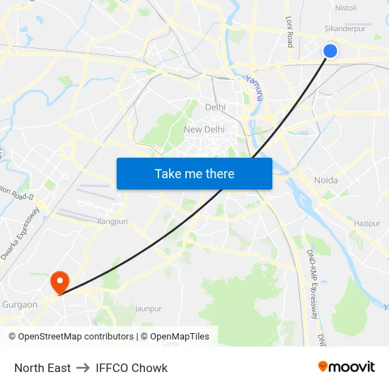 North East to IFFCO Chowk map