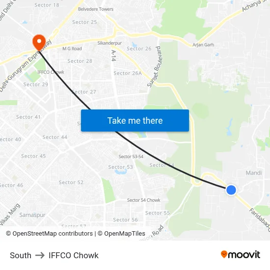 South to IFFCO Chowk map