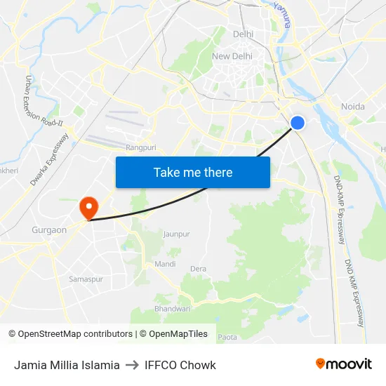 Jamia Millia Islamia to IFFCO Chowk map