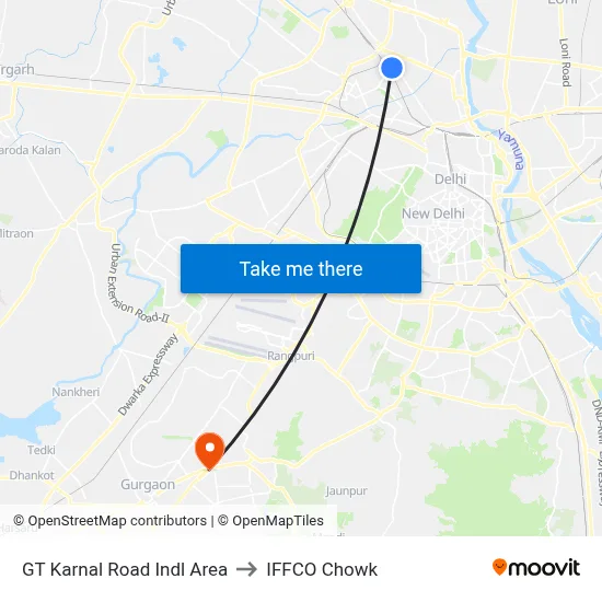 GT Karnal Road Indl Area to IFFCO Chowk map