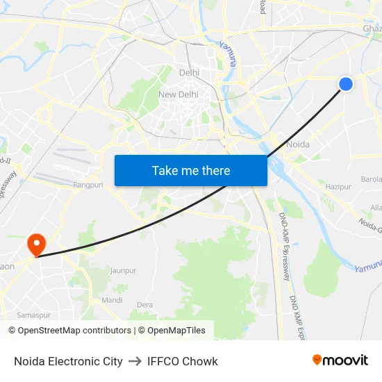 Noida Electronic City to IFFCO Chowk map