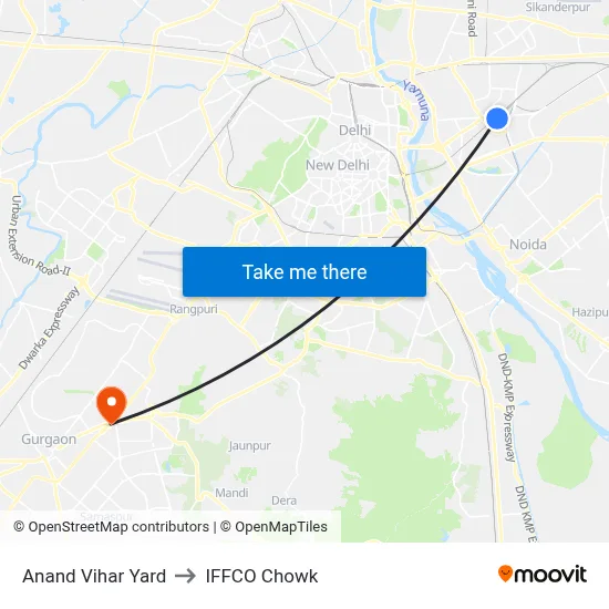 Anand Vihar Yard to IFFCO Chowk map