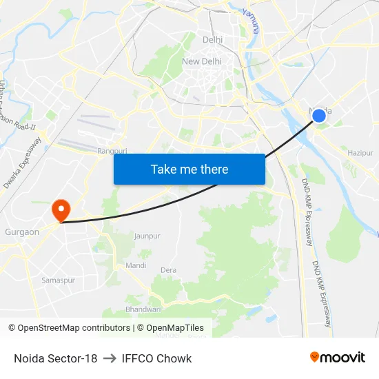 Noida Sector-18 to IFFCO Chowk map