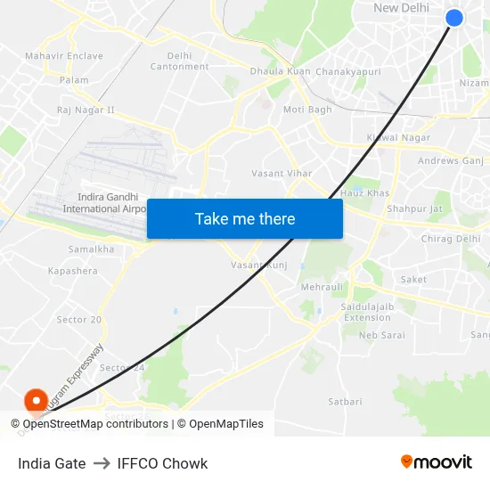 India Gate to IFFCO Chowk map