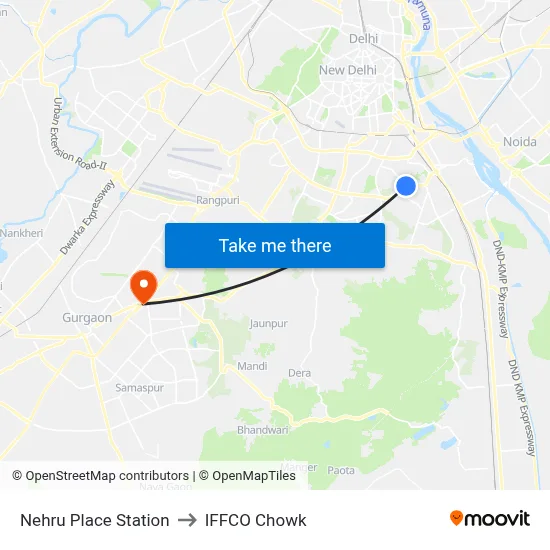 Nehru Place Station to IFFCO Chowk map