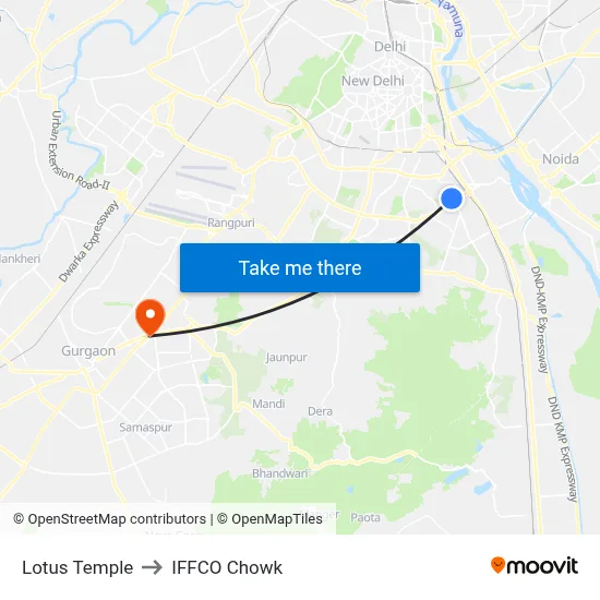 Lotus Temple to IFFCO Chowk map