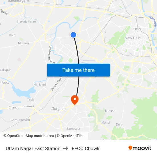 Uttam Nagar East Station to IFFCO Chowk map