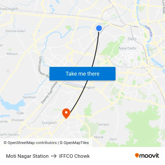 Moti Nagar Station to IFFCO Chowk map