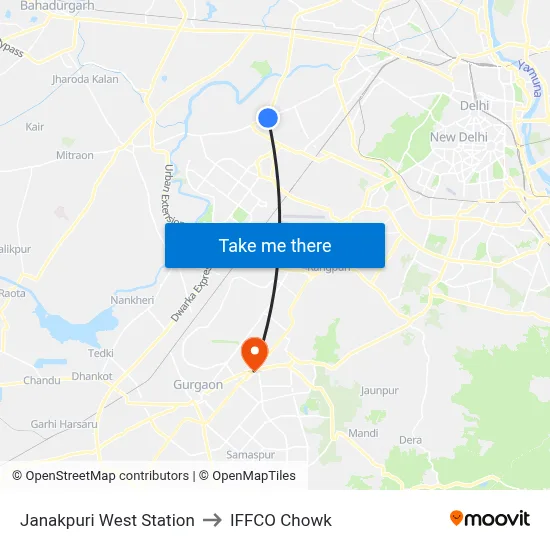 Janakpuri West Station to IFFCO Chowk map