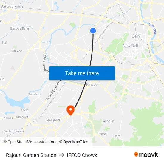 Rajouri Garden Station to IFFCO Chowk map