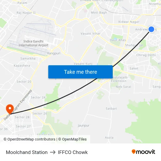 Moolchand Station to IFFCO Chowk map