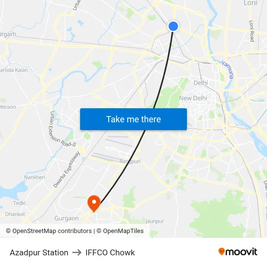 Azadpur Station to IFFCO Chowk map