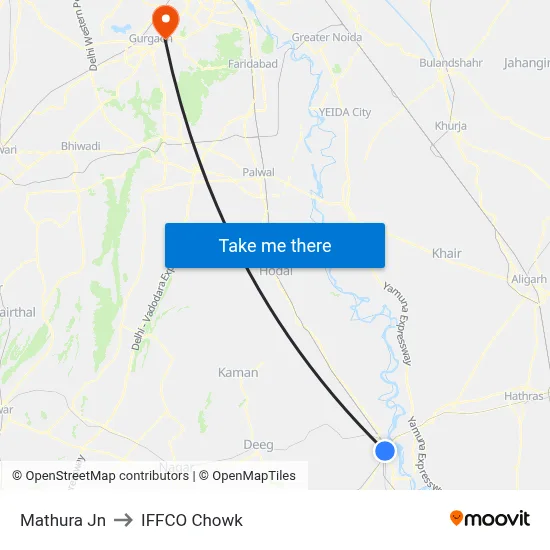 Mathura Jn to IFFCO Chowk map