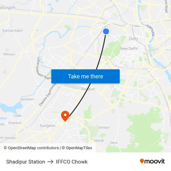 Shadipur Station to IFFCO Chowk map