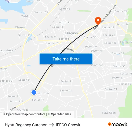 Hyatt Regency Gurgaon to IFFCO Chowk map
