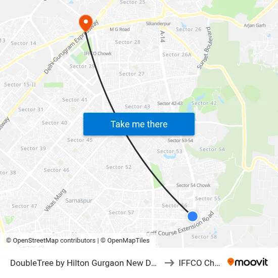 DoubleTree by Hilton Gurgaon New Delhi NCR to IFFCO Chowk map